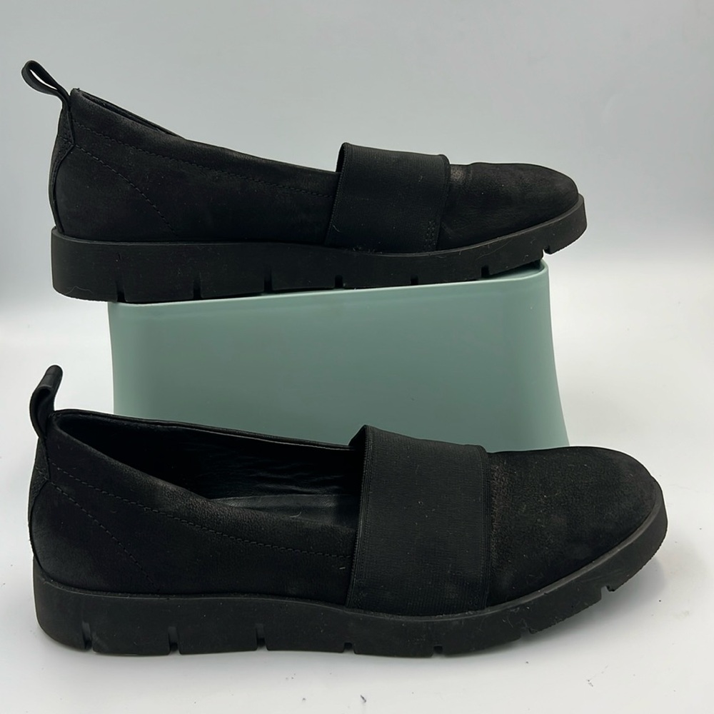 Ecco Bella black flat nubuck suede leather slip on loafers shoes